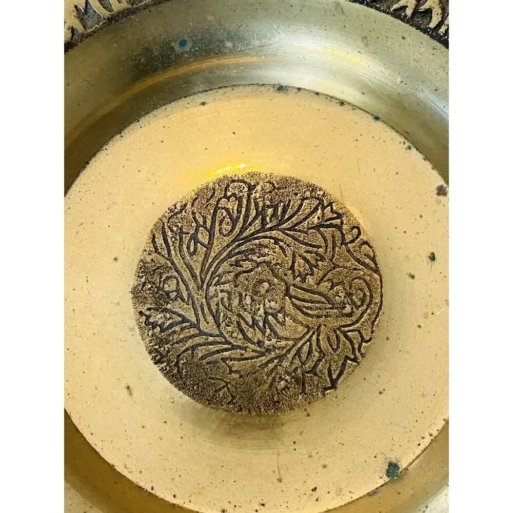 Vintage Mid Century Embossed Brass Trinket Dish Ashtray Made in Korea 5.875